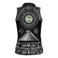 Belize Tribal Pattern Women Sleeveless Polo Shirt with National Emblem and Mayan Pyramid Design