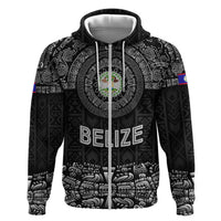 Belize Tribal Pattern Zip Hoodie with National Emblem and Mayan Pyramid Design
