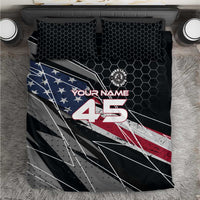 Custom American Flag Racing Bedding Set Dirt Bike Motocross Racewear Hexagon and Lightning - Wonder Print Shop