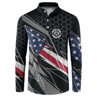 Custom American Flag Racing Button Sweatshirt Dirt Bike Motocross Racewear Hexagon and Lightning - Wonder Print Shop