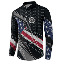 Custom American Flag Racing Button Sweatshirt Dirt Bike Motocross Racewear Hexagon and Lightning - Wonder Print Shop