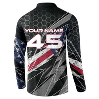Custom American Flag Racing Button Sweatshirt Dirt Bike Motocross Racewear Hexagon and Lightning - Wonder Print Shop