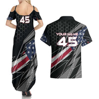 Custom American Flag Racing Couples Matching Summer Maxi Dress and Hawaiian Shirt Dirt Bike Motocross Racewear Hexagon and Lightning - Wonder Print Shop