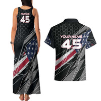 Custom American Flag Racing Couples Matching Tank Maxi Dress and Hawaiian Shirt Dirt Bike Motocross Racewear Hexagon and Lightning - Wonder Print Shop