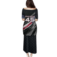 Custom American Flag Racing Family Matching Puletasi and Hawaiian Shirt Dirt Bike Motocross Racewear Hexagon and Lightning - Wonder Print Shop