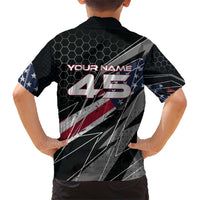 Custom American Flag Racing Family Matching Short Sleeve Bodycon Dress and Hawaiian Shirt Dirt Bike Motocross Racewear Hexagon and Lightning - Wonder Print Shop