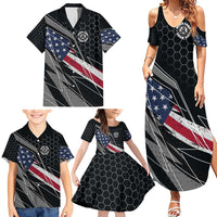 Custom American Flag Racing Family Matching Summer Maxi Dress and Hawaiian Shirt Dirt Bike Motocross Racewear Hexagon and Lightning - Wonder Print Shop