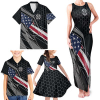 Custom American Flag Racing Family Matching Tank Maxi Dress and Hawaiian Shirt Dirt Bike Motocross Racewear Hexagon and Lightning - Wonder Print Shop