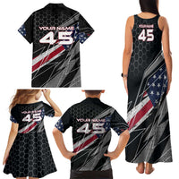 Custom American Flag Racing Family Matching Tank Maxi Dress and Hawaiian Shirt Dirt Bike Motocross Racewear Hexagon and Lightning - Wonder Print Shop