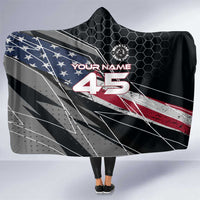 Custom American Flag Racing Hooded Blanket Dirt Bike Motocross Racewear Hexagon and Lightning - Wonder Print Shop