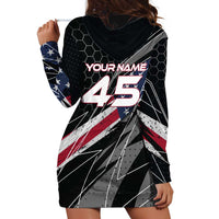 Custom American Flag Racing Hoodie Dress Dirt Bike Motocross Racewear Hexagon and Lightning - Wonder Print Shop