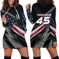 Custom American Flag Racing Hoodie Dress Dirt Bike Motocross Racewear Hexagon and Lightning - Wonder Print Shop