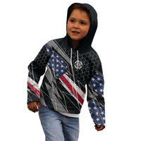 Custom American Flag Racing Kid Hoodie Dirt Bike Motocross Racewear Hexagon and Lightning - Wonder Print Shop