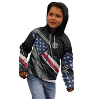 Custom American Flag Racing Kid Hoodie Dirt Bike Motocross Racewear Hexagon and Lightning - Wonder Print Shop