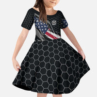 Custom American Flag Racing Kid Short Sleeve Dress Dirt Bike Motocross Racewear Hexagon and Lightning - Wonder Print Shop