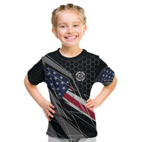 Custom American Flag Racing Kid T Shirt Dirt Bike Motocross Racewear Hexagon and Lightning - Wonder Print Shop