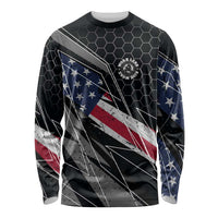 Custom American Flag Racing Long Sleeve Shirt Dirt Bike Motocross Racewear Hexagon and Lightning - Wonder Print Shop