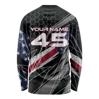 Custom American Flag Racing Long Sleeve Shirt Dirt Bike Motocross Racewear Hexagon and Lightning - Wonder Print Shop