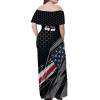 Custom American Flag Racing Off Shoulder Maxi Dress Dirt Bike Motocross Racewear Hexagon and Lightning - Wonder Print Shop
