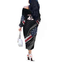 Custom American Flag Racing Off The Shoulder Long Sleeve Dress Dirt Bike Motocross Racewear Hexagon and Lightning - Wonder Print Shop