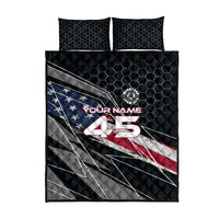 Custom American Flag Racing Quilt Bed Set Dirt Bike Motocross Racewear Hexagon and Lightning - Wonder Print Shop