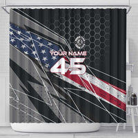 Custom American Flag Racing Shower Curtain Dirt Bike Motocross Racewear Hexagon and Lightning - Wonder Print Shop