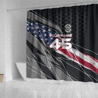 Custom American Flag Racing Shower Curtain Dirt Bike Motocross Racewear Hexagon and Lightning - Wonder Print Shop