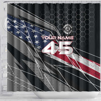 Custom American Flag Racing Shower Curtain Dirt Bike Motocross Racewear Hexagon and Lightning - Wonder Print Shop