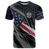Custom American Flag Racing T Shirt Dirt Bike Motocross Racewear Hexagon and Lightning - Wonder Print Shop