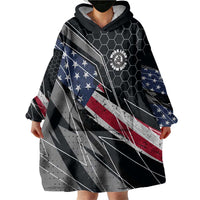 Custom American Flag Racing Wearable Blanket Hoodie Dirt Bike Motocross Racewear Hexagon and Lightning - Wonder Print Shop