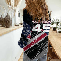 Custom American Flag Racing Women Casual Shirt Dirt Bike Motocross Racewear Hexagon and Lightning - Wonder Print Shop
