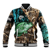 Crappie Fishing Customize Name Baseball Jacket Forest and Camo Background in Outdoor Fishing - Wonder Print Shop