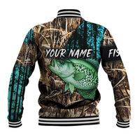Crappie Fishing Customize Name Baseball Jacket Forest and Camo Background in Outdoor Fishing - Wonder Print Shop