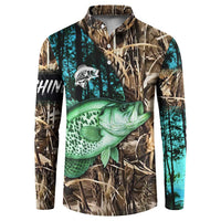 Crappie Fishing Customize Name Button Sweatshirt Forest and Camo Background in Outdoor Fishing - Wonder Print Shop