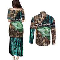 Crappie Fishing Customize Name Couples Matching Puletasi and Long Sleeve Button Shirt Forest and Camo Background in Outdoor Fishing - Wonder Print Shop