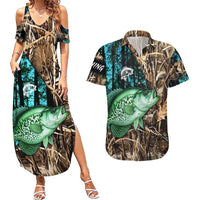 Crappie Fishing Customize Name Couples Matching Summer Maxi Dress and Hawaiian Shirt Forest and Camo Background in Outdoor Fishing - Wonder Print Shop