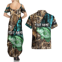 Crappie Fishing Customize Name Couples Matching Summer Maxi Dress and Hawaiian Shirt Forest and Camo Background in Outdoor Fishing - Wonder Print Shop
