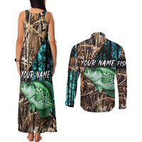 Crappie Fishing Customize Name Couples Matching Tank Maxi Dress and Long Sleeve Button Shirt Forest and Camo Background in Outdoor Fishing - Wonder Print Shop