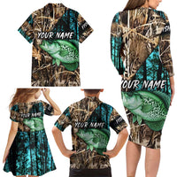 Crappie Fishing Customize Name Family Matching Long Sleeve Bodycon Dress and Hawaiian Shirt Forest and Camo Background in Outdoor Fishing - Wonder Print Shop