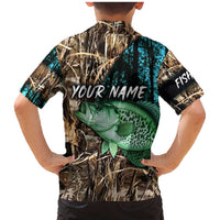 Crappie Fishing Customize Name Family Matching Mermaid Dress and Hawaiian Shirt Forest and Camo Background in Outdoor Fishing - Wonder Print Shop