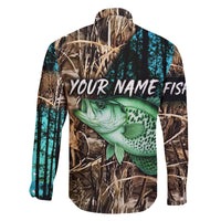 Crappie Fishing Customize Name Family Matching Off The Shoulder Long Sleeve Dress and Hawaiian Shirt Forest and Camo Background in Outdoor Fishing - Wonder Print Shop