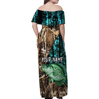 Crappie Fishing Customize Name Family Matching Off Shoulder Maxi Dress and Hawaiian Shirt Forest and Camo Background in Outdoor Fishing - Wonder Print Shop