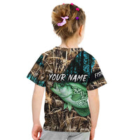 Crappie Fishing Customize Name Kid T Shirt Forest and Camo Background in Outdoor Fishing - Wonder Print Shop