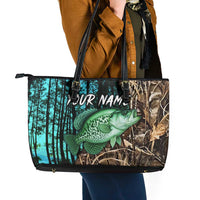 Crappie Fishing Customize Name Leather Tote Bag Forest and Camo Background in Outdoor Fishing - Wonder Print Shop