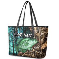 Crappie Fishing Customize Name Leather Tote Bag Forest and Camo Background in Outdoor Fishing - Wonder Print Shop