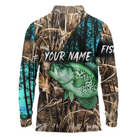Crappie Fishing Customize Name Long Sleeve Polo Shirt Forest and Camo Background in Outdoor Fishing - Wonder Print Shop