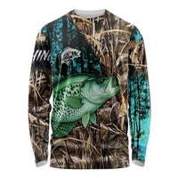 Crappie Fishing Customize Name Long Sleeve Shirt Forest and Camo Background in Outdoor Fishing - Wonder Print Shop
