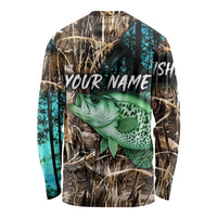 Crappie Fishing Customize Name Long Sleeve Shirt Forest and Camo Background in Outdoor Fishing - Wonder Print Shop