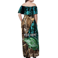 Crappie Fishing Customize Name Off Shoulder Maxi Dress Forest and Camo Background in Outdoor Fishing - Wonder Print Shop