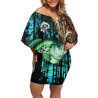 Crappie Fishing Customize Name Off Shoulder Short Dress Forest and Camo Background in Outdoor Fishing - Wonder Print Shop